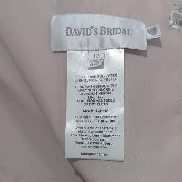 David's Bridal Strapless Crinkle Chiffon Dress Shade Biscot Women's Size 12 - Picture 7 of 9